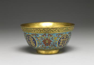 图片[2]-Gilt copper bowl with cloisonne enamel decor and birthday inscriptions “wan shou wu jiang (ten thousand long lives without boundary)”, Qing dynasty (1644-1911)-China Archive